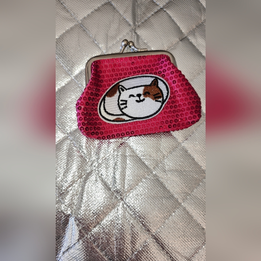 Hand Crafted Pink Sequin Cat Wallet